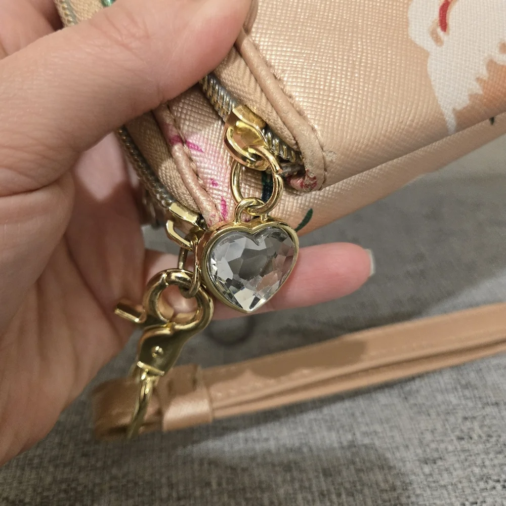 Betsey Johnson Pink Floral Wristlet Clutch